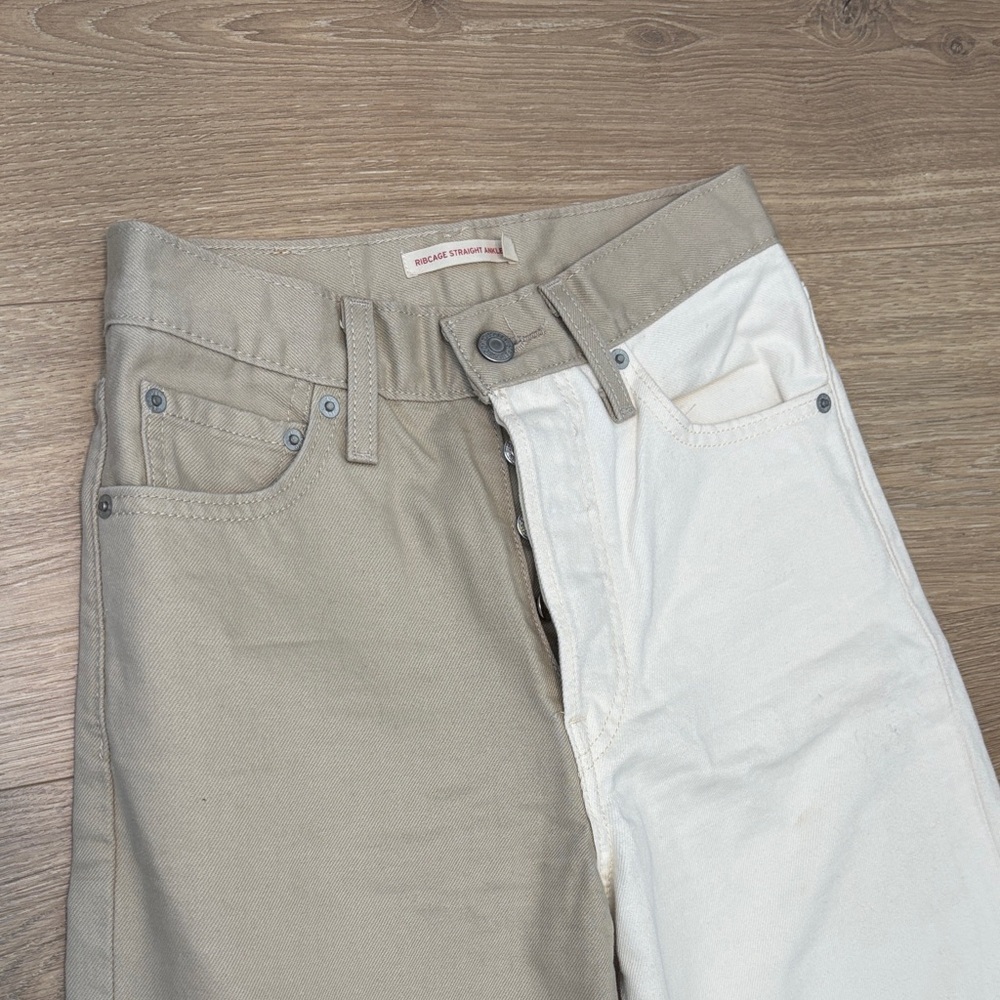 Levi's Ribcage Straight Ankle Two Toned Women's Tan Off White Jeans W25 L27 - Picture 10 of 13